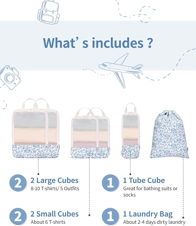 Narwey 6 Set Compression Packing Cubes for Travel Women Men, Travel Cubes for Carry On Suitcase, Durable Compression Luggage Organizer Bags - Image 3
