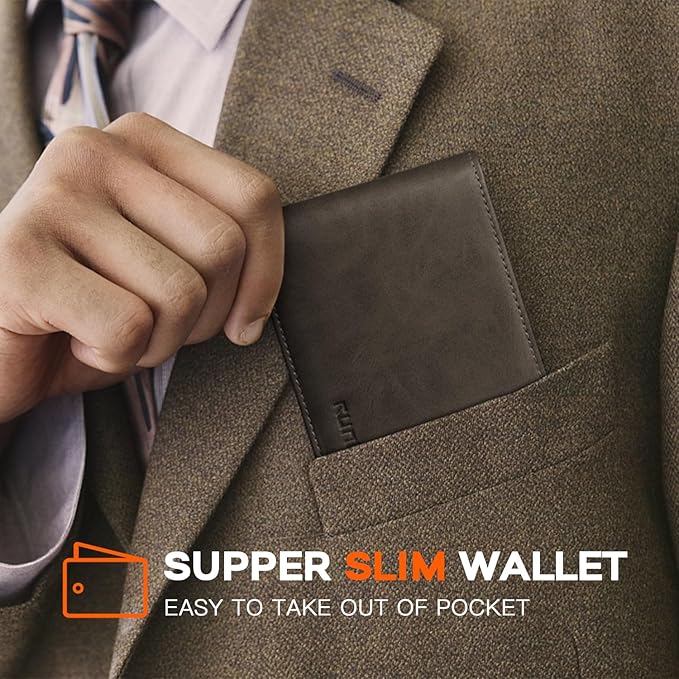 RUNBOX Wallet for Men Slim Leather Bifold RFID Blocking Minimalist Front Pocket Design with Gift Box | Minimalist Front Pocket Design, Holds 8 Cards, RFID Protection, Gifts for Men on Birthdays, Father’s Day, and Christmas - Image 5