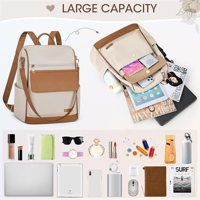 NUBILY Backpack Purse for Women Leather Anti-Theft Mini Backpack Fashion Designer Handbag Convertible Travel Bag Ladies Shoulder Bags, Beige - Image 9