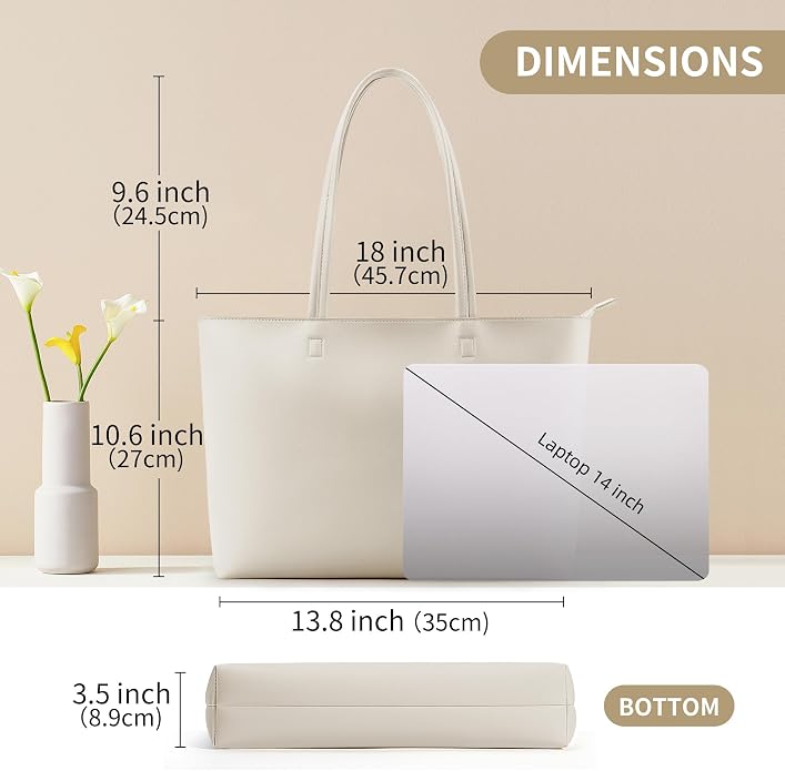 KALIDI Tote Bag Zipper Shoulder Bag Vegan Leather Purses Satchel for Women | Large Casual Handbag for Work Commuting Dating College Everyday - Image 4