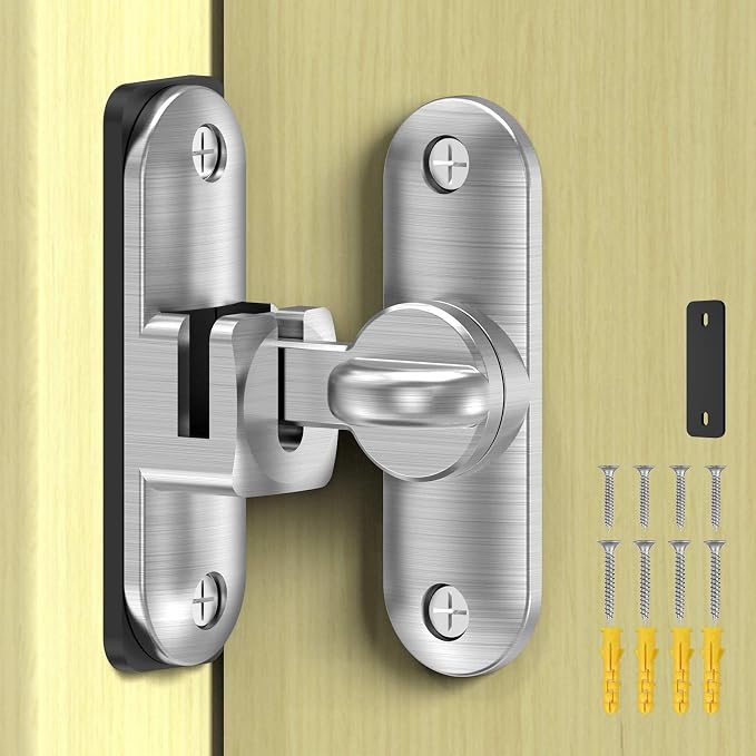90/180 Degree Flip BarnDoor Lock, Small Door Latch, Silver 1 PC | Heavy Duty Door Latch, Interior Sliding Door, Pocket Door, Bedroom, Bathroom, Cabinet, Privacy Lock, Includes Spacer by Mixizigoz