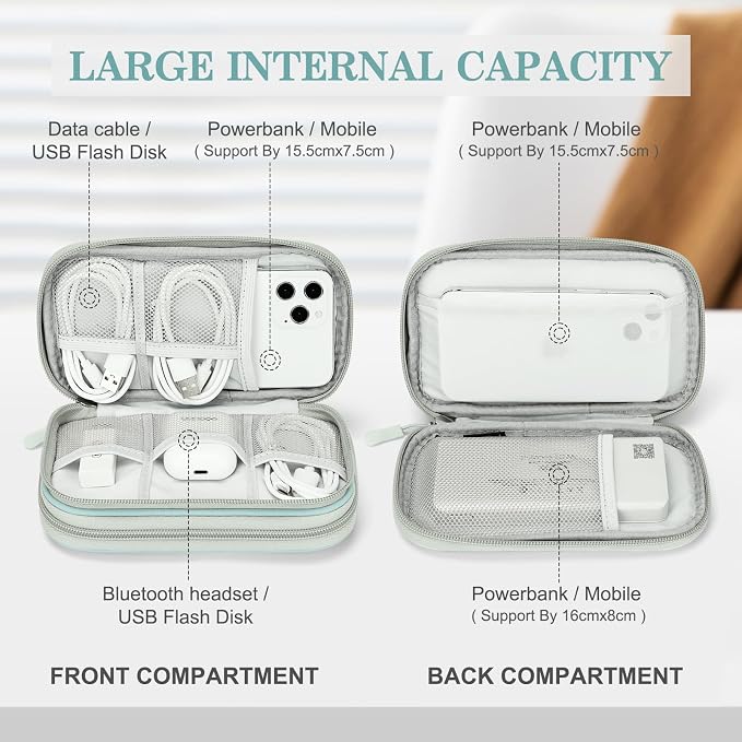 FYY Electronic Organizer, Travel Tech Pouch Bag, Cable Organizer Mint Green | Wrist Strap, Waterproof, Double Layers Portable Electronics Travel Carrying Case for Cord, Charger, Daily Business Trips Use - Image 3