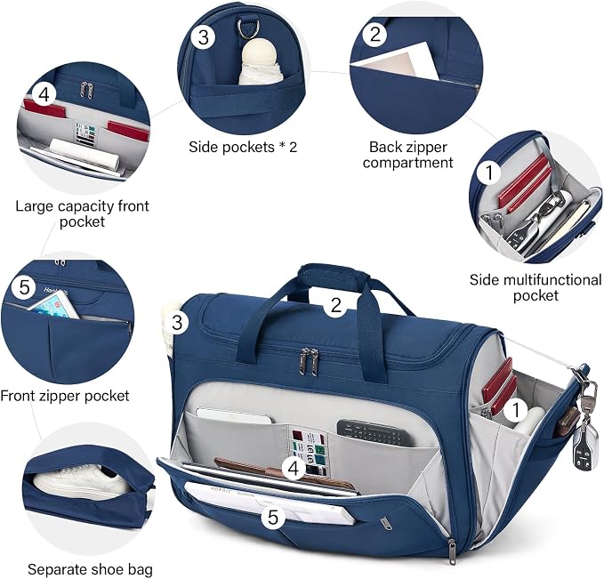 Hanke Carry On luggage Bags for Travel, Large Foldable Duffle Bag for Travel, Softside Lightweight Travel Bag Carry On Bags for Airplanes Women, Travel Tote Bags for Women Men.（Blue） - Image 4
