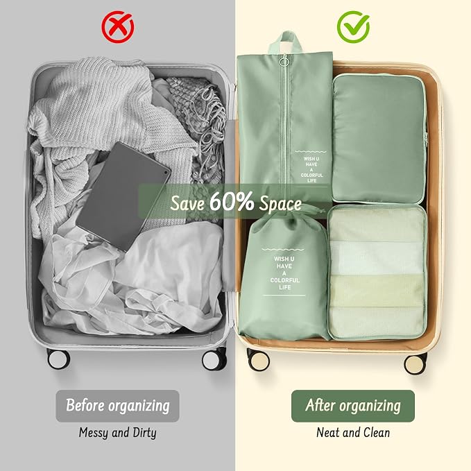 Packing Cubes for Travel- 8 Set Luggage Organizer Bags for Family, Mesh Breathable Travel Packing Cubes for Suitcases Durable Travel Essentials Bags Set (Matcha Green, 8 Set) - Image 2