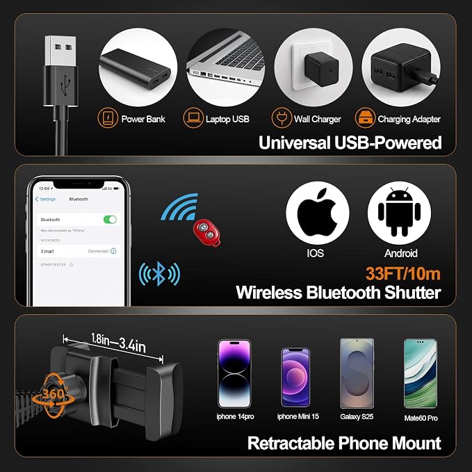 EMART 10'' Ring Light with 55'' Adjustable Tripod Stand & Phone Holder | 3 Color Modes 10 Brightness Levels Circle Selfie Lights with Wireless Remote for Streaming, Video Recording, YouTube, TikTok - Image 4