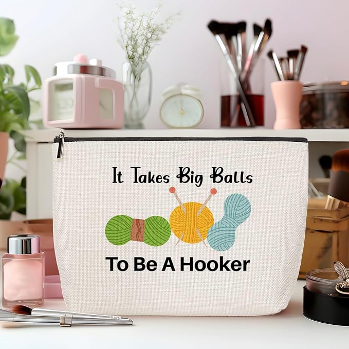 ZHAMEN 2Pcs Funny Crochet Knitting Makeup Bag Travel Essentials Organizer Cosmetic Bags - Image 4