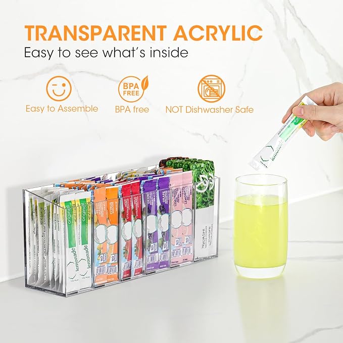 AIEVE Drink Packet Organizer, Mountable Water Packet Organization Holder with Adhesive & Magnetic Sticker, Pantry Organizers Kitchen Storage for Countertop Table Fridge Cabinet - Image 6