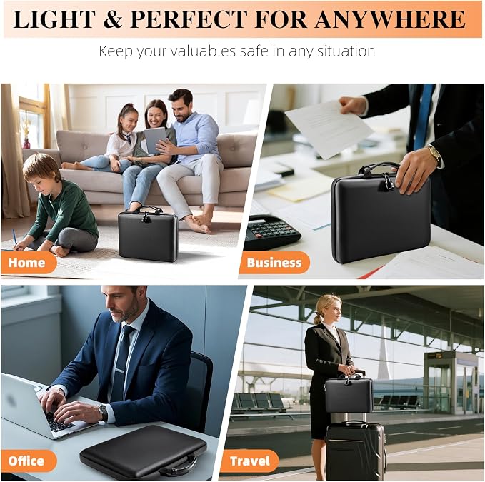 Fireproof Document Box File Organizer: Hard-Shell Case Fireproof Waterproof Box with Lock & 13 Pocket Accordion File Folder - Portable Home Office Travel Safe Storage for Important Documents and Files - Image 7