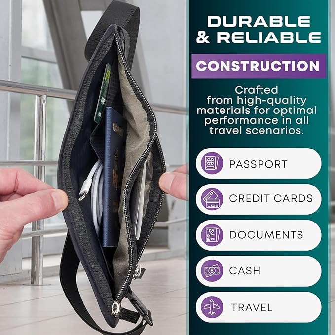 Travel Money Belt & Passport Holder - RFID Blocking Slim Travel Wallet & Fanny Pack for Men and Women - Essential Travel Pouch for Cash, Credit Cards, and Documents - Image 6