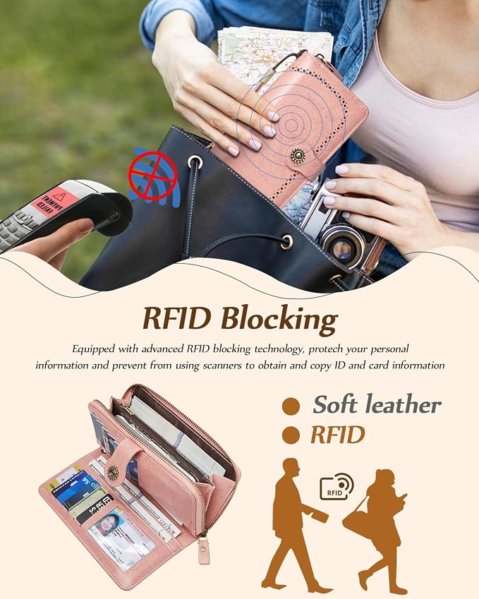 TFKGS Wallet for Women RFID Blocking Leather Large Capacity Card Holder Ladies Phone Clutch Travel Long Purse Wristlet | RFID Blocking - Image 5