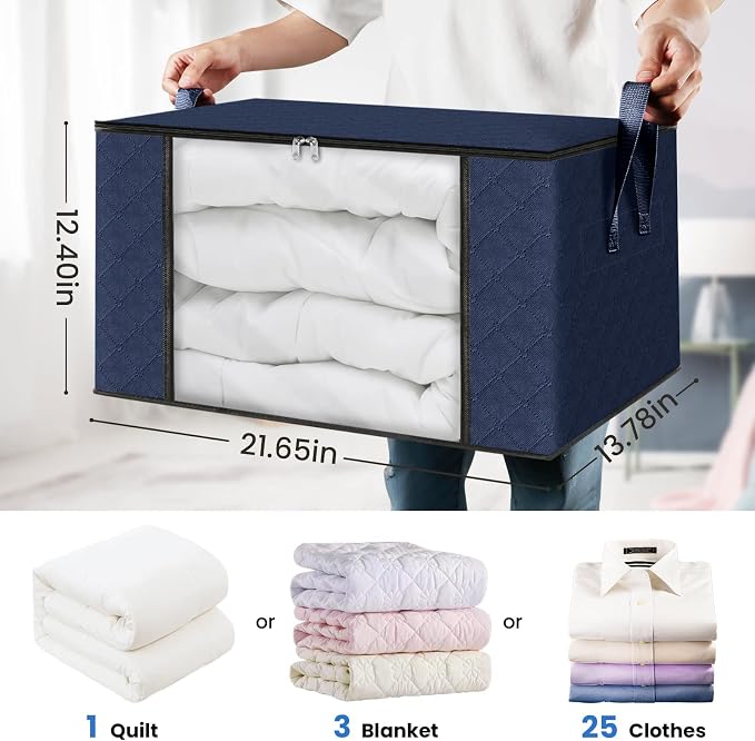 10 Pack Storage Bags for Clothes Blanket Storage Bins with Lids | Foldable Closet Organizers with Zippers,Window and Handles,Fabric Storage Bins for Sweater,Comforter,Bedding,Dorm essentials - Image 2