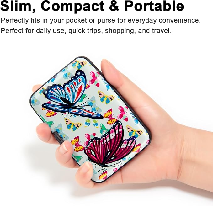 RFID Blocking Small Metal Credit Card Holder Wallet for Women Men Business Aluminum Protector Sleeves Slim Mini Cards Case (A Butterfly) - Image 2
