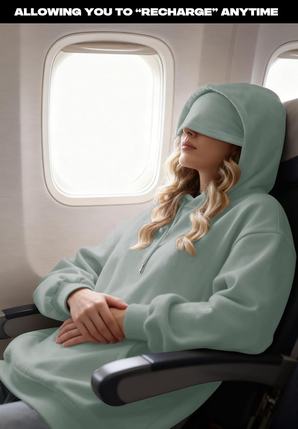 Unisex Travel Hoodie with Eyemask Fleece Sweatshirt Fall Winter | Airplane Hoodie with Multi Pockets & Eye mask Womens Sweatshirts Comfort Pullover Fleece Sweaters Fashion Tops for Couples - Image 2