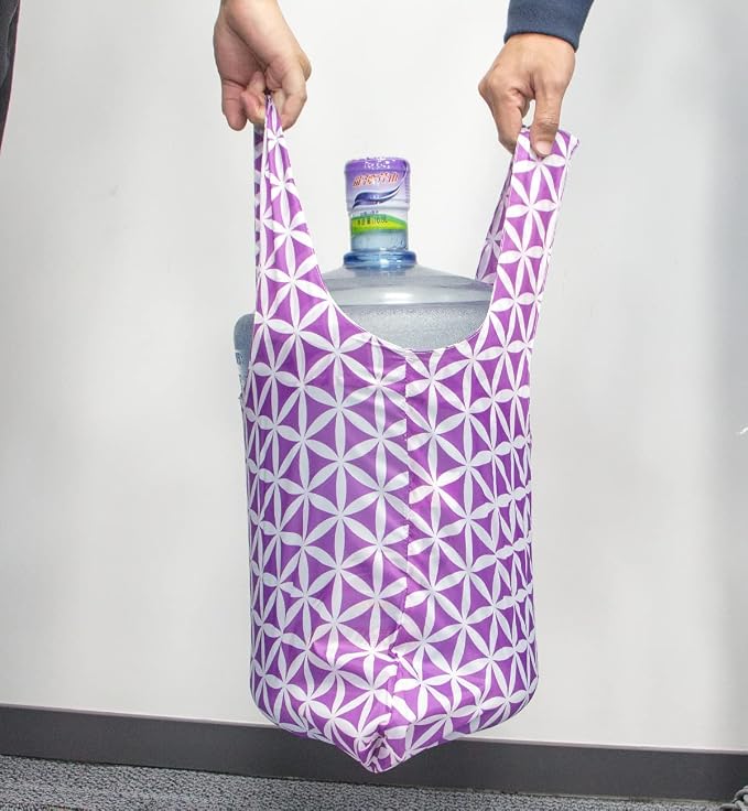 HOLYLUCK Reusable Grocery Bags,Heavy Duty Foldable Shopping Tote Bag (Standard, 3 Purple Geometric Flowers) - Image 2