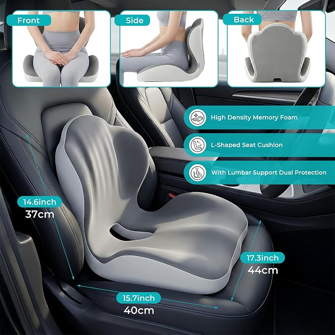 Seat Cushion with Lumbar Support Pillow for Truck Driver, Memory Foam Chair Cushion for Tailbone Pressure Relief & Long Driving, L-Shaped Ergonomic Non-Slip Seat Cushions for Car,Truck,Desk,Chairs - Image 2