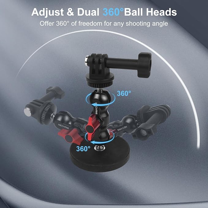 Magnetic Camera Mount for Action Camera- Strong Magnet Base with 360° Rotation Ball Head Magic Arm &1/4"-20 Thread & Phone Holder,Metal Compatible with Pocket 3 /X4/X3 for Car Gym,JC024 - Image 4