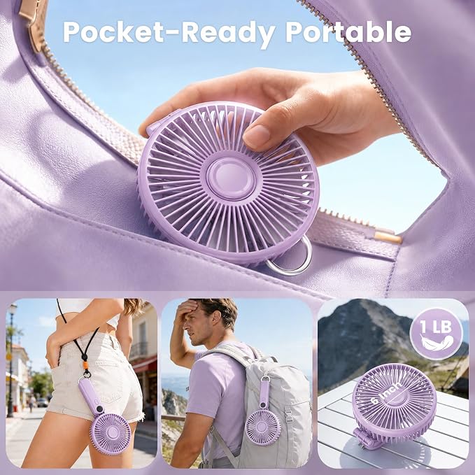 Portable Handheld Fan, 10000mAh Rechargeable 6-Inch Personal Fan for Travel | Ultra Quiet Foldable Desk Fan, 5-Speed Battery Operated Fan with Up to 40H Runtime and Digital Display for Travel and Makeup - Image 6