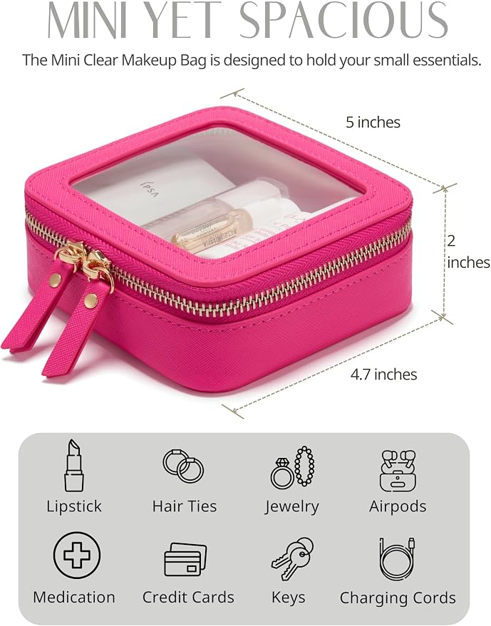 Clear Makeup Case Toiletry Bag Travel Medium Clear Cosmetic Bag with Zipper, Make Up Bag Organizer Traveling TSA Approved Transparent Bag Car for Essentials, Mini & Medium, Hot Pink - Image 5