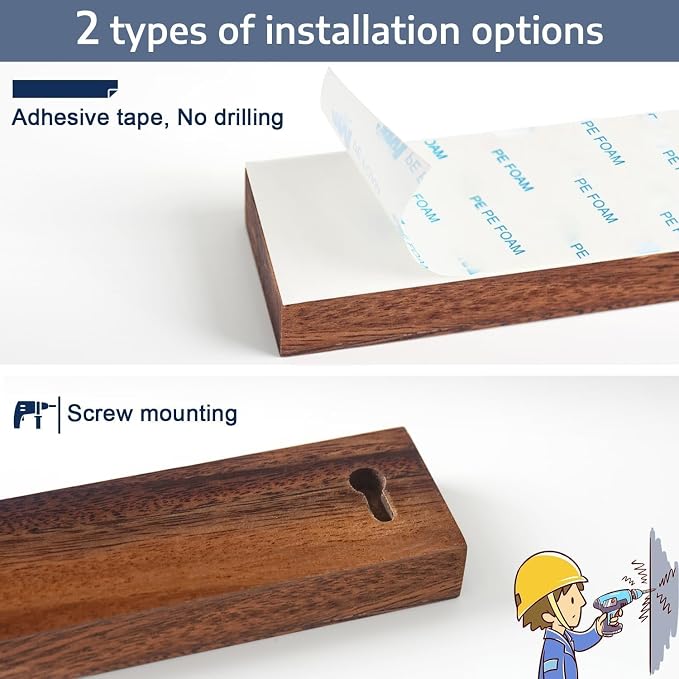 Dmore magnetic knife holder for wall—with 2 hooks, No Drilling 16 Inch walnut knife magnetic strip, Powerful knife magnet rack, include Adhesive Tape and screws for Knives, Utensils, and Tools - Image 4
