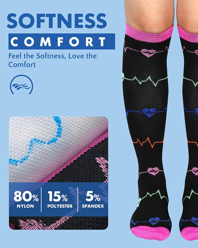 Compression Socks for Women 15-20 mmHg, 2 Pairs | Graduated Support, Knee High Fit, Polyester Stretch, Circulation Comfort, Nurses, Travel, Athletes, Flight, Daily, Patterned - Image 5