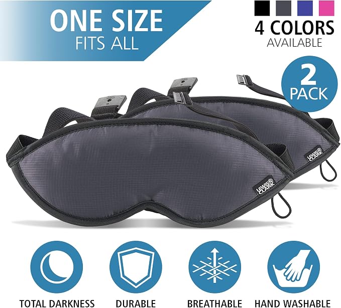 Lewis N. Clark Comfort Sleep Mask | Eye Mask for Travel | Comfortable & Breathable | Light Blocking & Adjustable | 2 Pack | Black - Image 2