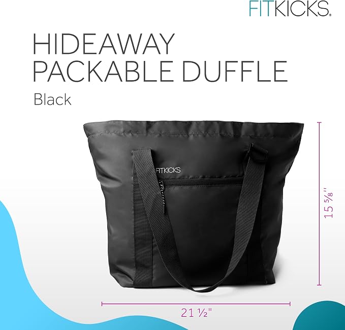FITKICKS Hideaway Packable Duffle, Large Duffle Bag for Travel, Black - Image 2