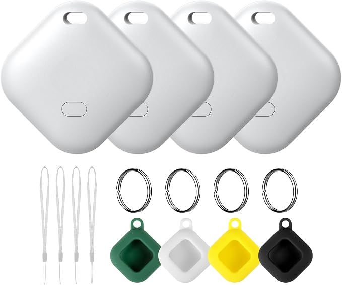 Tracker Tag for Android, Luggage Tracker with Case, Works via Google Find Hub App, Bluetooth Tracker Item Finder for Key, Backpack, Travel and Commute (2 Black 2 White, 4 Pack) (4 White) by XSUTIC