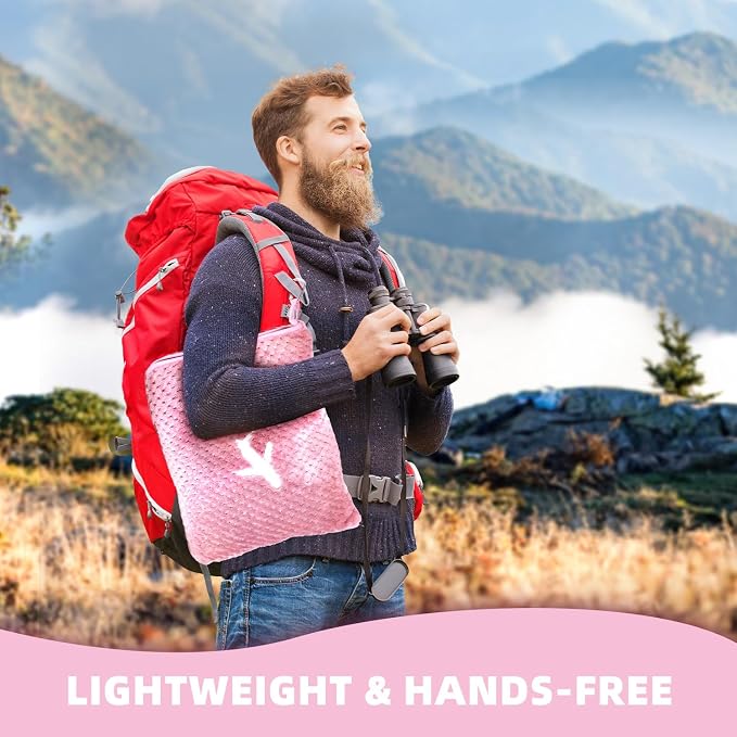 3 in 1 Travel Blanket Pillow Set - 350 GSM Thick Travel Blanket Airplane Compact with Bag, Soft Bag with a Pocket, Inflatable Travel Pillow for Camping & Car Trip (Blush Pink) - Image 3