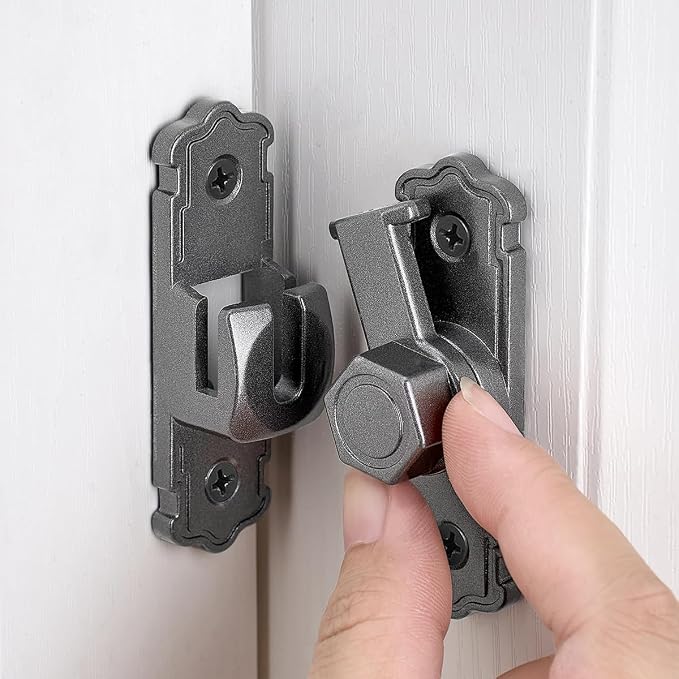 Grey Aluminum Alloy 90/180 Degree Gate Lock,Barn Door Latches | Flip Gate Latches,Right Angle Door Lock Latch,Sliding Door Latches,for bedroom,garage,window,pet enclosures,drawer,cabinet - Image 3