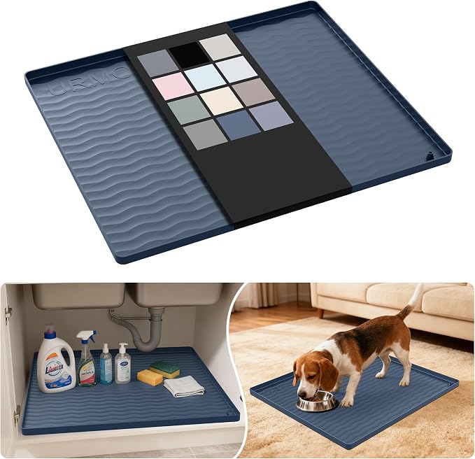 URMONA Waterproof Silicone Under Sink Mat 22'' x 19'' Shelf Liner for Kitchen and Bathroom, Cabinet and Counter Protector, Storage and Organizers, Litter Mat, Pet Cat Puppy Essentials(Dark Grey) by URMONA