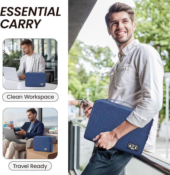 Electronic Organizer Travel Case, Double Layer Cable Organizer Bag | Double-layer design with adjustable dividers, mesh pockets and elastic loops for chargers, cables, power banks and gadgets - Image 7