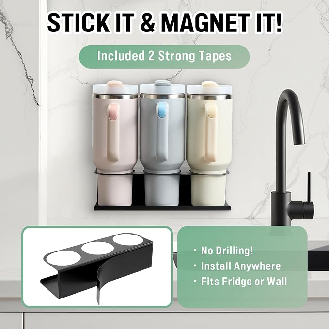 POLRAI 2 Pack Magnetic Stanley Cup Holder for Fridge, Water Bottle Organizer for Tumbler with Double Sided Tape Hold Stanley Cup Accessories for Kitchen Cabinet Wall - Image 4