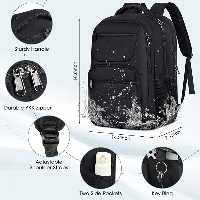 Travel Laptop Backpack, 17 Inch Extra Large Laptop Backpack with USB Charging Hole 45L Anti Theft Travel Backpack Water Resistant College Business Computer Bag Fit 17.3 Inch Laptop for Men Women Black - Image 4