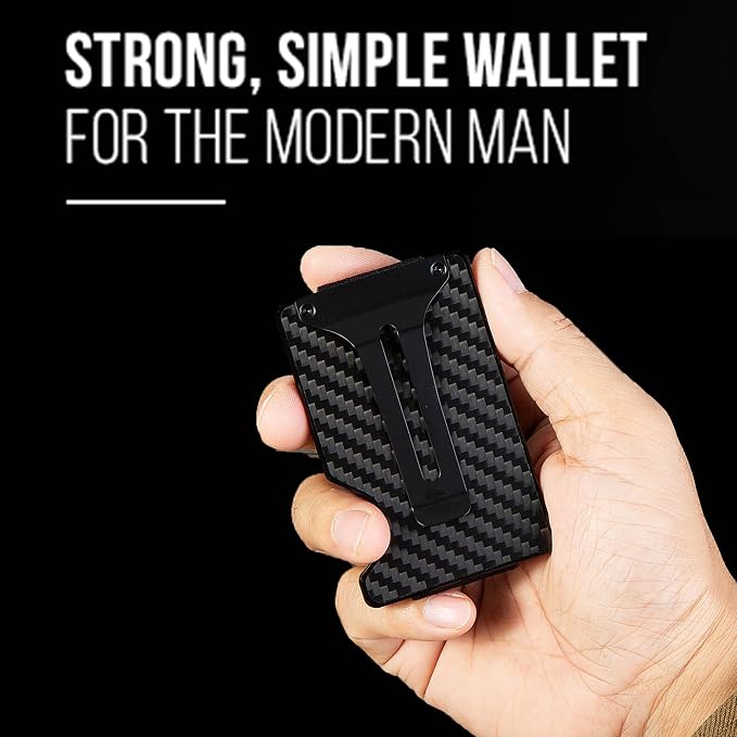 Slim Wallet for Men,RFID Blocking Minimalist Metal Wallet, Money Clip/Cash Holder, Front Pocket Aluminum Credit Card Holder, Ideal Gift for Men,Matte Carbon Fiber - Image 3