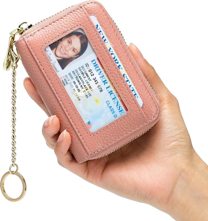 imeetu RFID Credit Card Holder, Small Card Wallet Women, Leather Card Case | Genuine Leather Women's Card & id Cases, Change Coin Purse with Zipper Keychain id Window, 20 Colors & 3 Styles, Daily, Gifts - Image 8