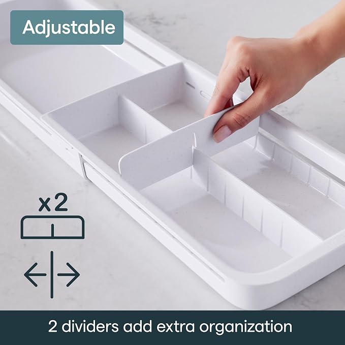 YouCopia DrawerFit Sliding Drawer Tray with Adjustable Dividers, Expandable Kitchen Storage Organizer, Speckled White - Image 3