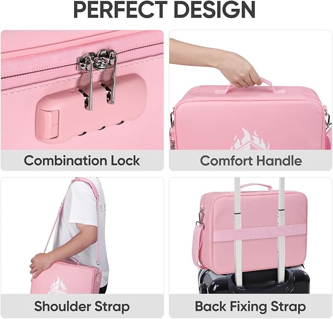 BALEINE Fireproof Document Box with Lock, Portable Fireproof Document Bag Waterproof Fire Proof File Boxes for Documents, File Organizer Box for Important Paperwork (Pink, 15''x11''x4'') - Image 4