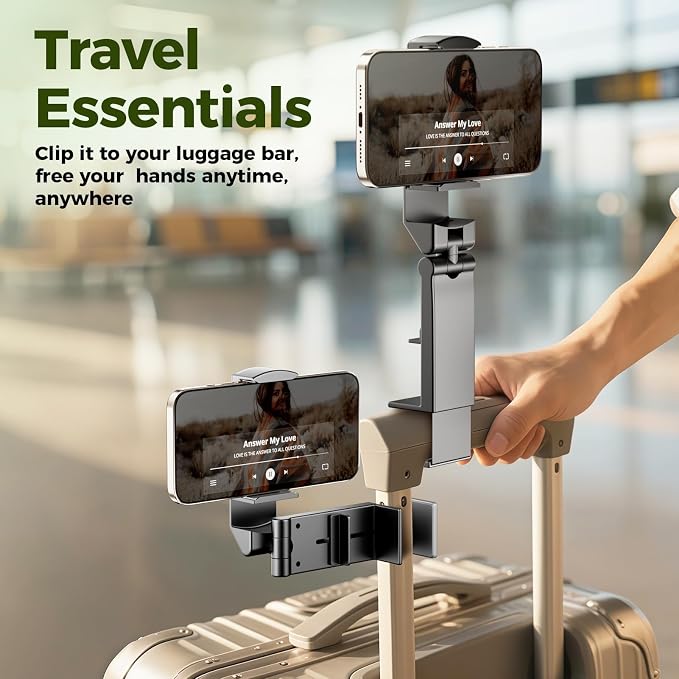 Airplane Phone Holder, Foldable Phone Holder for Airplane Seat Back Luggage Pole Desk 360° Rotation for Multi-Directional Viewing, Travel Essentials Holds Cell Phones (Black 2pcs) - Image 5