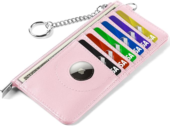 RFID Blocking Slim Credit Card Holder Wallet with Zipper Money Pocket & Keychain, Slim Airtag Wallet for Men Women by Ecovision