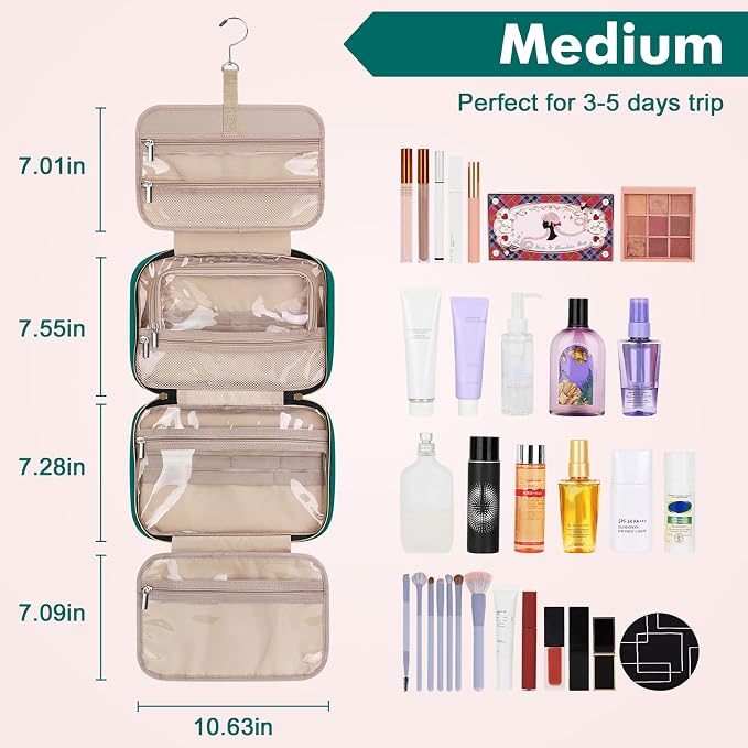 Toiletry Bag for Women, Medium Cosmetic Travel Bag, Hanging Toiletry Bag for Bathroom, Thickened PVC Waterproof Makeup Bag, Toiletries Bag for Travel Trips and Camping, Turquoise Green - Image 2