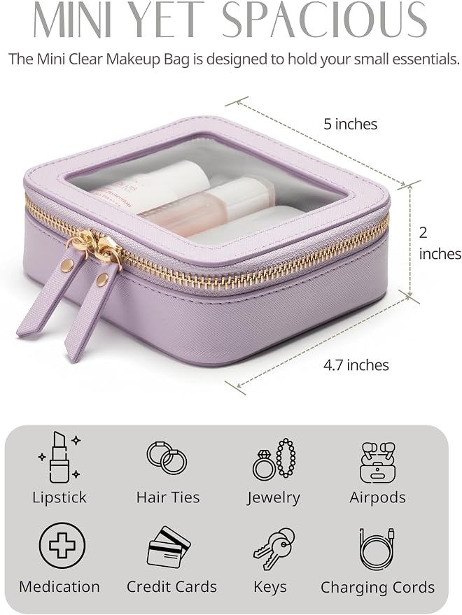 Small Cosmetic Bag for Purse Mini Makeup Bag for School Cute Clear Make Up Pouch for Travel Tiny Leather Purple Make Up Organizer Case for Backpack Toiletry Bag Waterproof Square Pouch with Zipper | Waterproof PU Leather, Square Make Up Pouch with Zipp... - Image 3