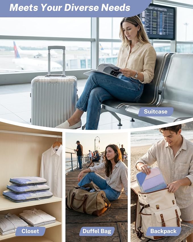 Gonex Compression Packing Cubes for Travel, Mesh Bags Luggage Organizers | Set of 4/5/6/7/10 for Essentials, Extensible, Fits 20"Carry-on Suitcases, See-through Mesh, Double Zipper Compression - Image 8