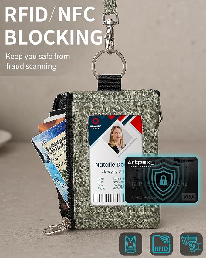 Artpaxy Minimalist Wallet For Mens Womens, Keychain RFID Blocking Zipper Small Wallet with ID Window 2 Lanyards,Water Resistant Travel Cash Card Coin Case Boys Girls - Image 6