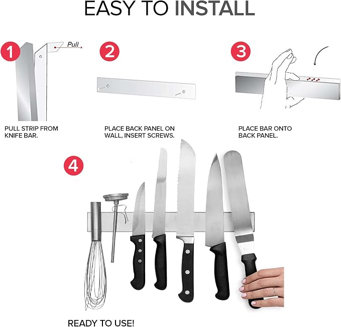 Modern Innovations Magnetic Knife Holder for Wall and Fridge - 14" Knife Magnetic Strip, Magnet Kitchen Knife Holder and Rack, Stainless Steel Magnetic Knife Bar for Kitchen Utensils - Image 3