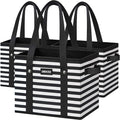 Reusable Grocery Bags 3 Pack - Heavy Duty Reusable Shopping Bags with Hard Bottom & Long Handles, Foldable Utility Tote Bag with Box Shape to Stand Up, 13x10.23x11in, Stripe Black by DSDCDJ