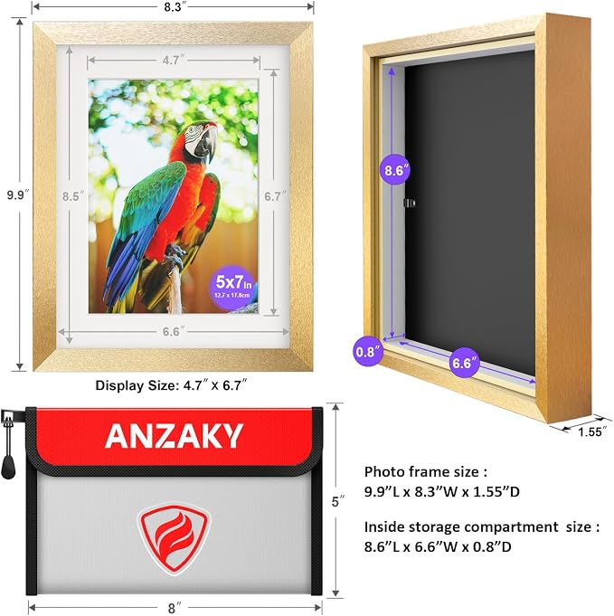 Photo Picture Frame Diversion Safe with Fireproof & Waterproof Money Bag, Hidden Compartment Storage to Shield your Money, Cash, Glod 5"x7" - Image 4