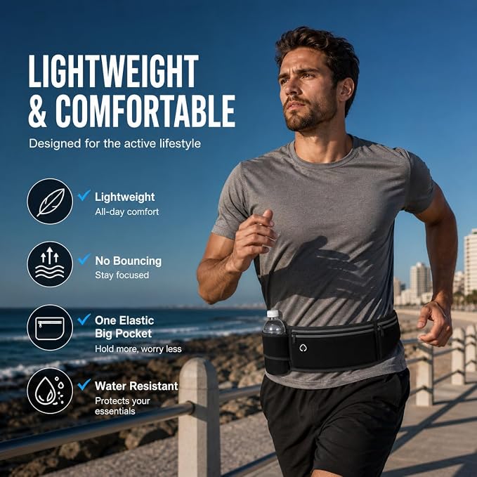 Slim No-Bounce Running Belt - Waterproof Exercise Waist Pack for Marathons, Hiking & Dog Walking - Hidden Travel Money Belt for Phones - Image 2