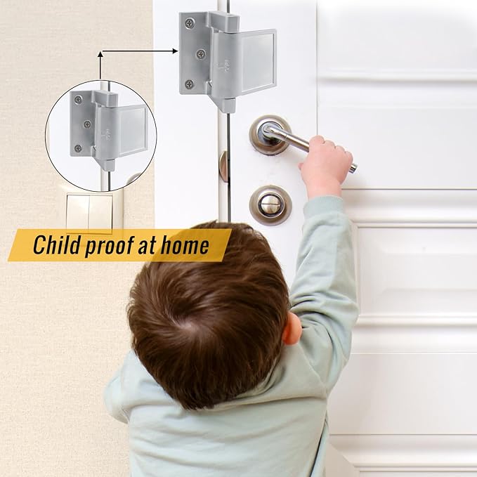 Door Security Lock Zinc Alloy, Door Lock Reinforcer Privacy Door Latch for in-Swinging Doors Extra High Resistance Home, 2pack Satin Nickel - Image 5