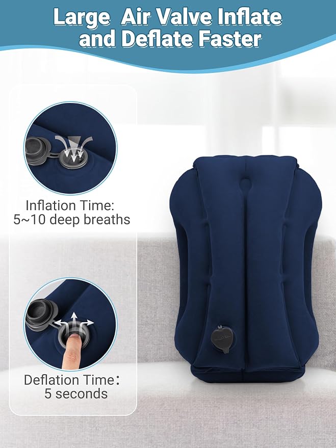 Maliton Inflatable Travel Pillow for Airplane Comfortable Sleeping to Relieve Neck and Shoulder Pain, Support Head Inflatable Pillow for Long Flights, Used for Airplanes, Cars, Trains, Office(Blue) - Image 6