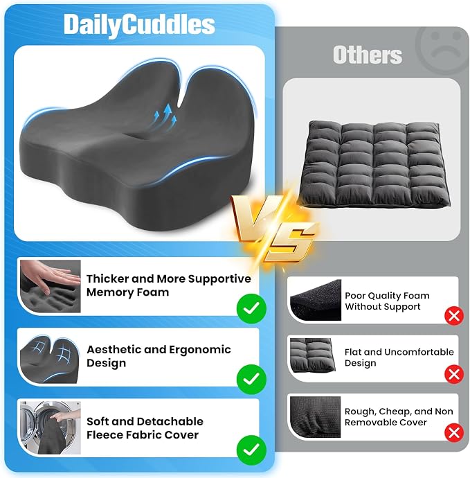 Seat Cushion, Chair Cushions, Memory Foam Office Chair Cushion | Hip & Sciatica & Tailbone Pain Relief, Long Sitting Comfort for Office Chairs/Desk Seats/Wheelchair (X-Large, Grey) - Image 4
